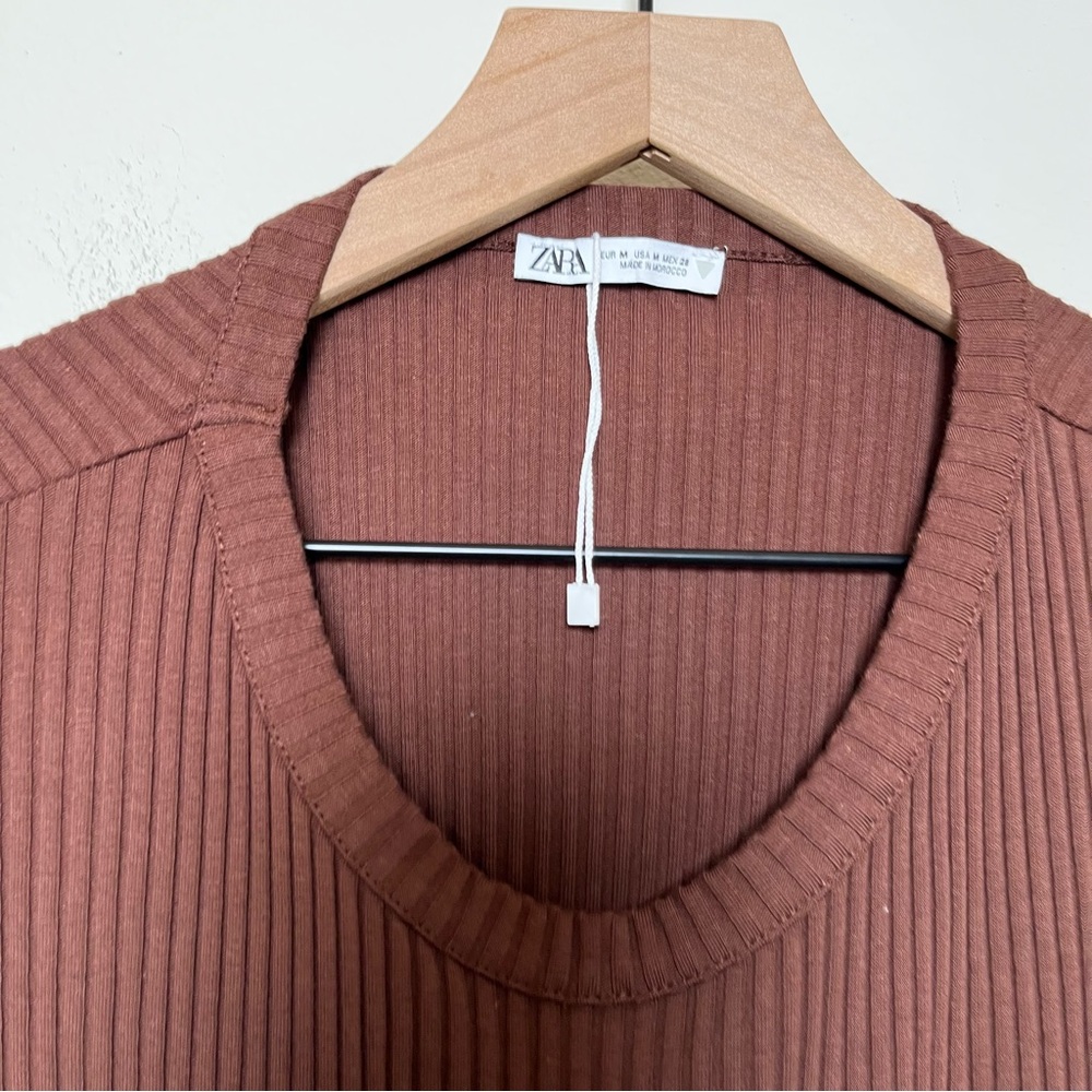 NEW Zara Women Cut Out Maxi Dress Medium Chocolate Brown Rib Knit Sleeveless - Picture 8 of 12